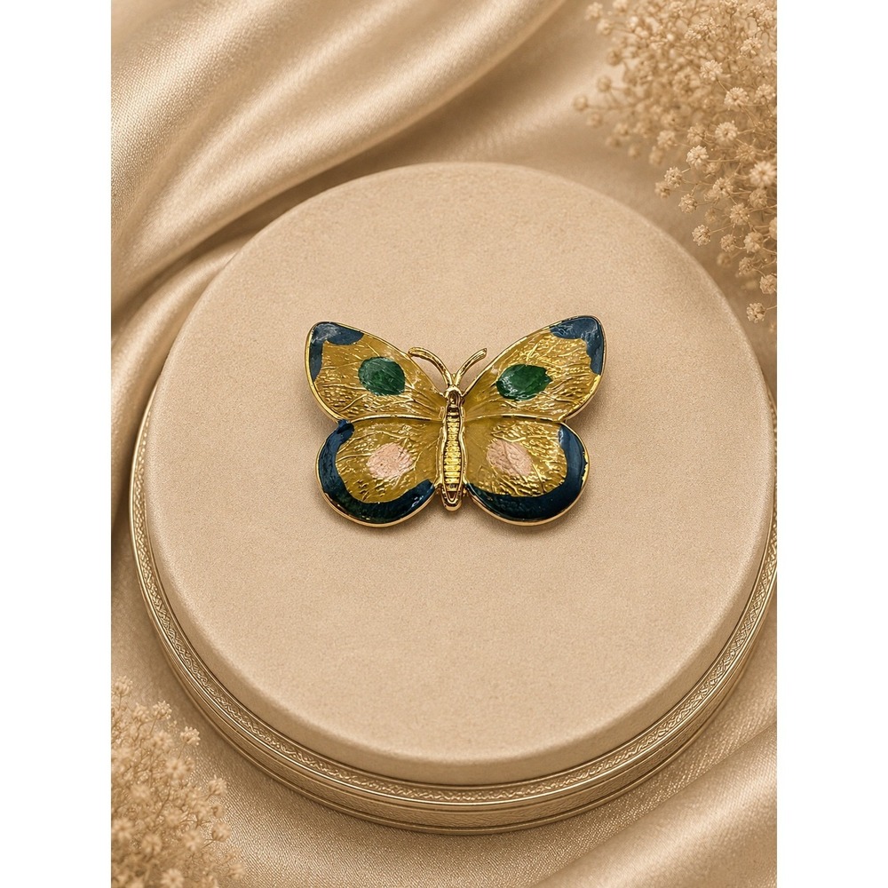 Vintage Butterfly Brooch Pin Gold Tone Enamel Blue Green Pink Small 1.25"